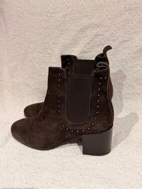Pollini Dark Brown Suede Studded Chelsea Ankle Boots Made in Italy